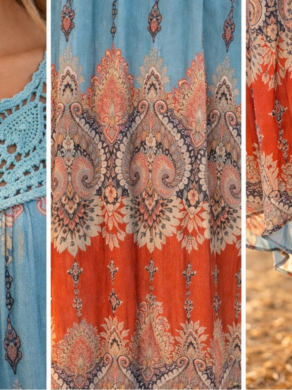 Studio by JPR Blue and Coral Crochet Yoke Midi Dress - Picture 3 of 12